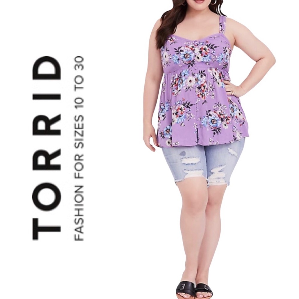 NWOT Torrid Lavender Purple Floral Crepe 
Babydoll Tank